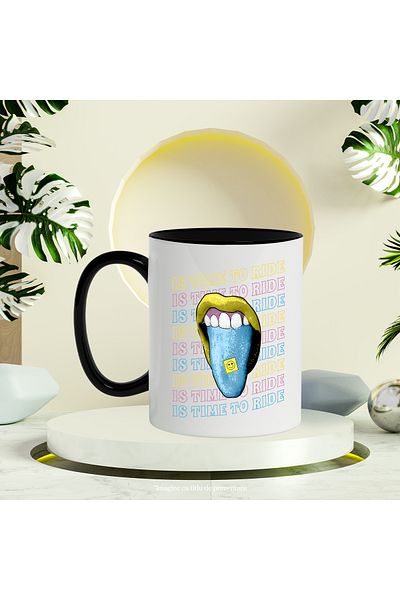 StoryGift Romania Mug With Message In English Is Time To Ride, Tongue, Lips, Sticker, Multicolor 330 m, With ,STG.