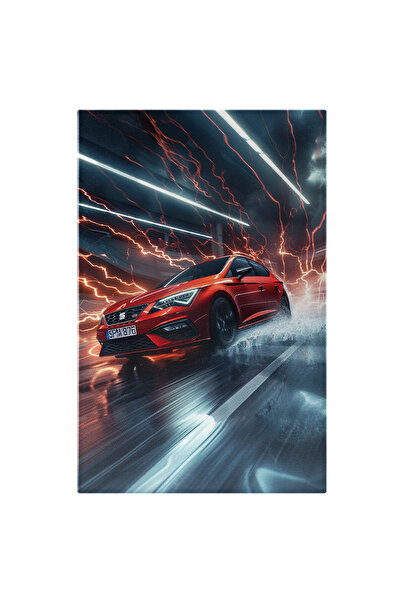 StoryGift Romania Tablou Canvas Seat Leon Masina Rosie Care Trece Printr-un Tunel Unde Are Loc O Defectiune Tehn