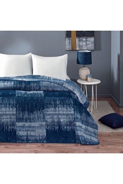 Taç Cotton and mixed fiber blanket 200x220cm, geometric pattern, TAC, Ziggy Blue