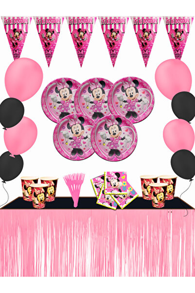 Minnie Mouse Mini Mouse Metalize Masa Etekli 8 Kişilik Doğum Günü Parti Malzemeleri Süsleri Seti