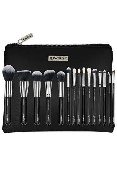 LUXORISE Set de pensule de machiaj Brilliance Platinum, 15 piese + geantă cadou