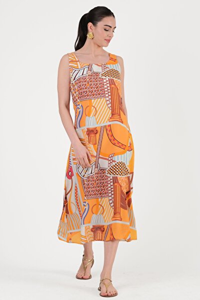 Spazio Delindo Kare Yaka Kolsuz Elbise ORANJ