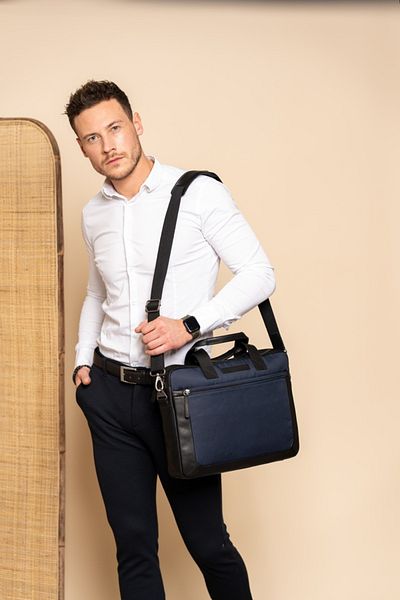 The Chesterfield Brand Geanta pentru laptop de 15 inch, din piele naturala si nylon, The Chesterfield Brand, Narvik