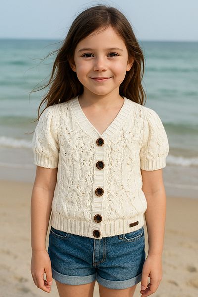 Hilal Akıncı Kids Πλεκτή μπλούζα με κοντομάνικο κουμπί