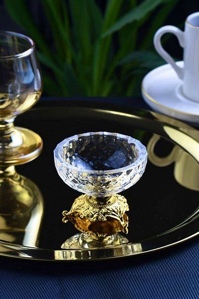 Wow Home Set of 6 Mini Size Gold Metal Leg Round Turkish Delight Bowl Sauce Bowl