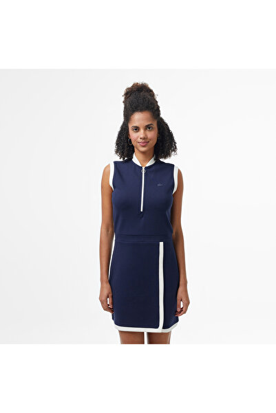 Lacoste Kadın Regular Fit Kolsuz Yarım Fermuarlı Renk Bloklu Lacivert Elbise