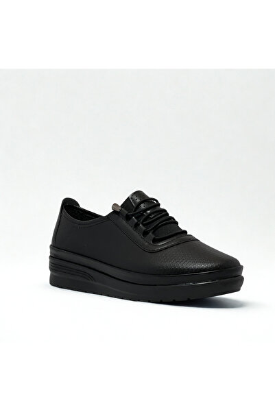 Flexter Дамски черни ортопедични обувки с подметка от синтетична кожа и връзки за ежедневно носене