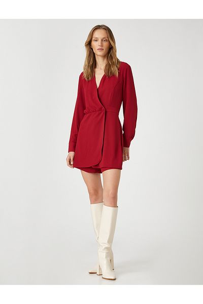 Koton Jumpsuit Wrap Shorts V-nyakú, hosszú ujjú