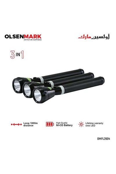 Olsenmark Rechargeable Led Flashlight 3-pack | 3000mah, 1000m Range, Super Bright, Outdoor & Camping Use