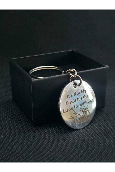 sarıyer silver Bowling Themed Humorous English Word Written Laser Printed Sports Themed Steel Keychain