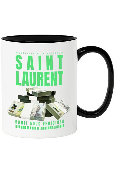 StoryGift Romania Mug __ - Money Brings Happiness, 330ml, Ceramic with Black Handle, With Handle