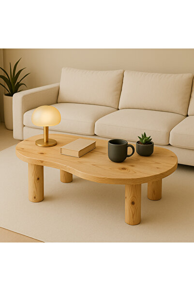 Trihome Modern Tasarımlı Masif Ahşap Orta Sehpa Minimal ve Şık Masif Ahşap Sehpa Doğal Dokulu Natural Çam