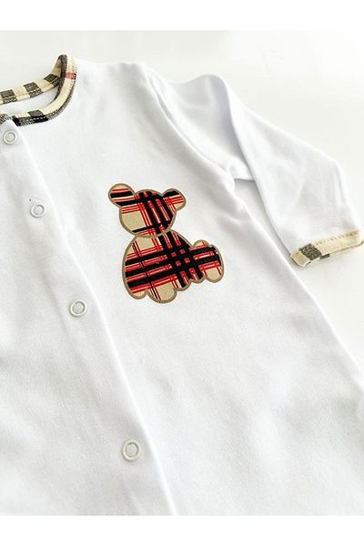 DEFNE LİNA BABY Unisex Baby Square Patterned 3-Piece Jumpsuit with Booties 3-6-9 Months 3-Piece Cotton 3 Pieces