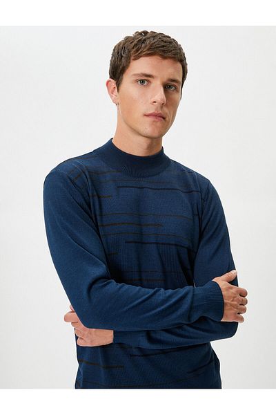 Koton Knitwear Sweater Half Turtleneck Slim Fit Stripe Patterned
