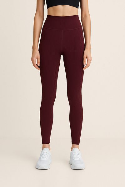 HNX Leggings sport pentru femei cu talie înaltă Ripl Ribbed |   Bordeaux