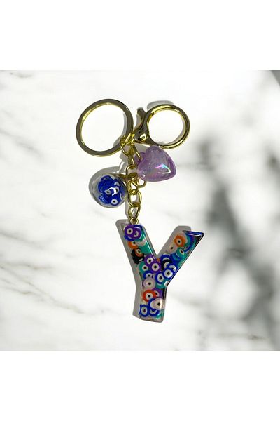 DKY Letter Y Evil Eye Beaded Keyring Bag Charm Bag Accessory