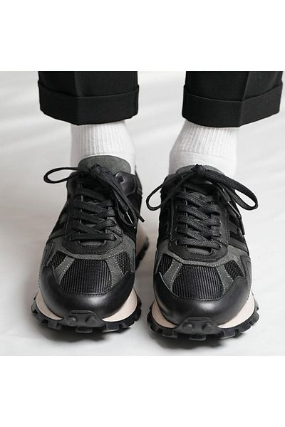 TETRİ Flex Model Genuine Leather Handmade Black Men's Sneaker