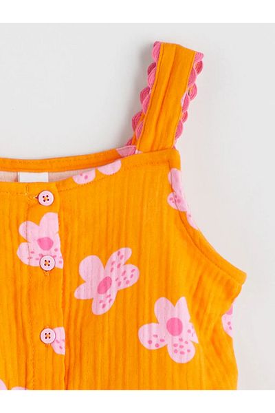 LC Waikiki Lcw Kids Orange Crew Neck Floral Girl's Salopet