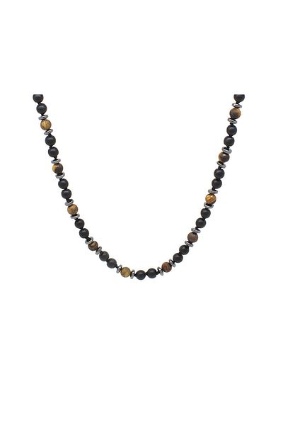 Tesbihane Macrame Braided Tiger Eye-onyx-hematite Combination Natural Stone Men's Necklace