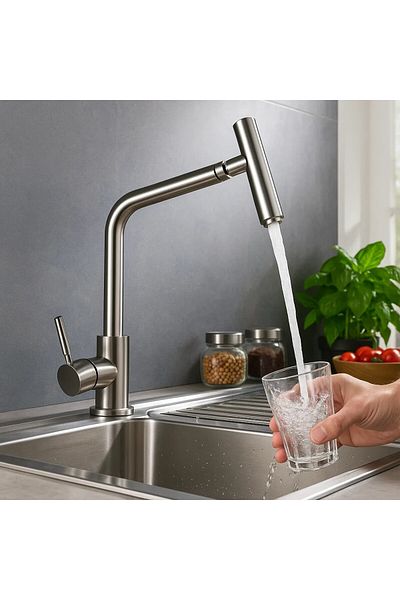 Sardıcı Kitchen Sink Faucet Modern Inox Finish Stainless 304 Metal Functional Product with Movable Head