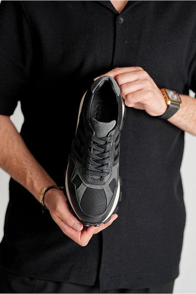 TETRİ Flex Model Genuine Leather Handmade Black Men's Sneaker