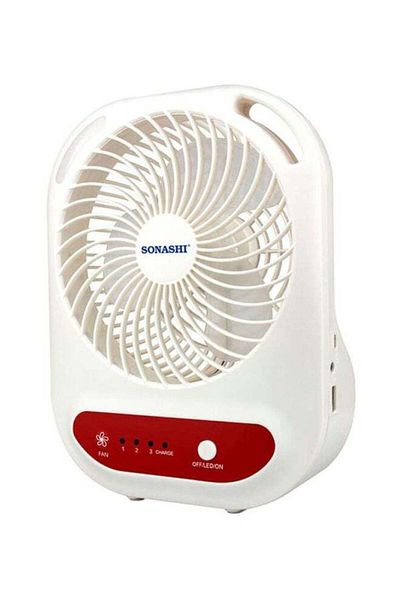 sonashi 6 Inch Rechargeable Mini Fan With Led Light - 3 Speeds High/Medium/Low | Solar Charge & Power Bank F