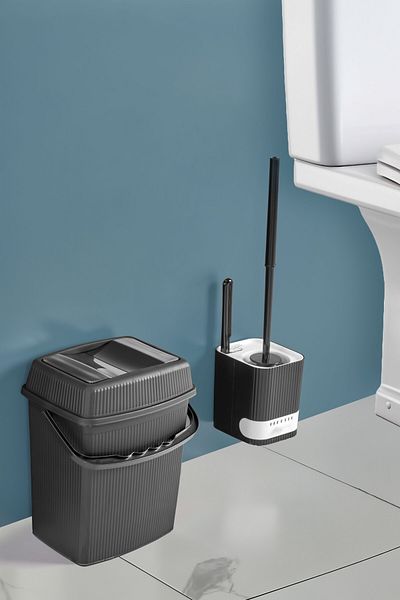 ASlife Home Σετ μπάνιου 2 τεμαχίων με κρεμαστό δοχείο λυμάτων Βούρτσα τουαλέτας Κάδος απορριμμάτων τουαλέτας 5 λίτρων