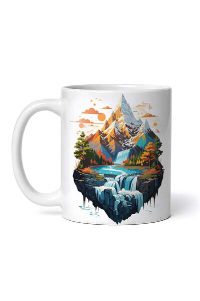 OEM Εξατομικευμένη λευκή κούπα, Ορεινό τοπίο με ποτάμι, INOVATIX®. 330ml