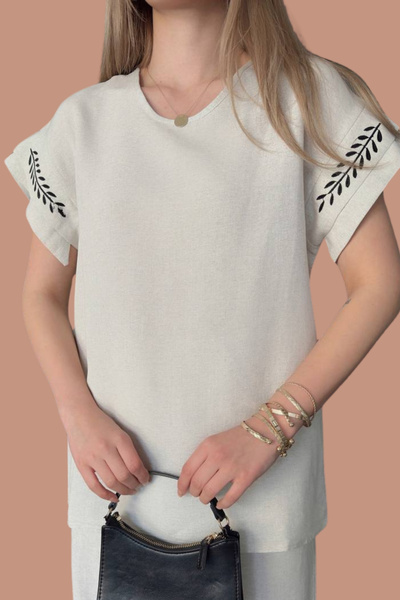 mefru Bluză de damă, pantaloni, mâneci și picior brodate, partea de jos, partea de sus, set de lenjerie din două piese