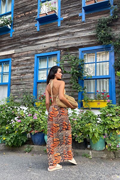 FOR YOU MODA Chiffon Leopard Skirt with Front Tie Detail