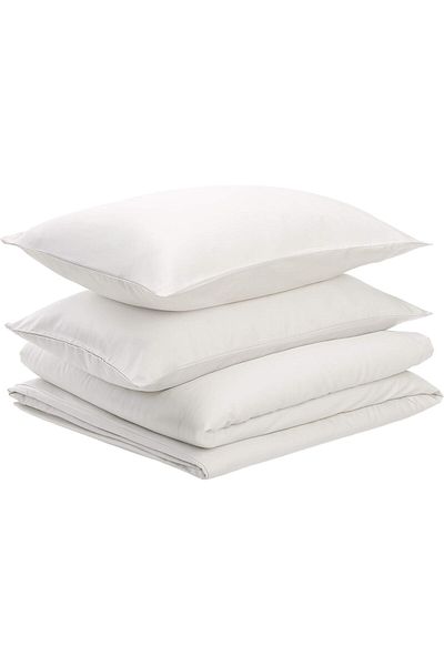 Amazon Satin bedding set, 3 pieces, 260 x 220 cm / 50 x 80 cm x 2, Light grey, Amazon Basics