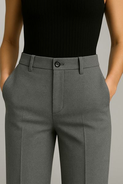 Tutals Women's Gray Color High Waist Draped Regular Fit Classic Fabric Trousers