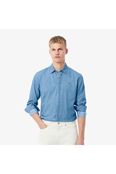Lacoste Erkek Regular Fit Uzun Kollu Denim Mavi Gömlek