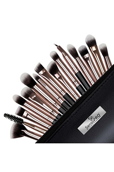 SensoPRO Milano Set de 15 pensule de machiaj SensoPRO Milano, Black Gold + pu...
