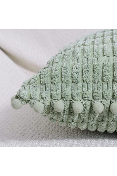 Amazon Set of 2 pale green cushion covers with tassels, made of soft velvet, 40 x 40 cm, Amazon Basic