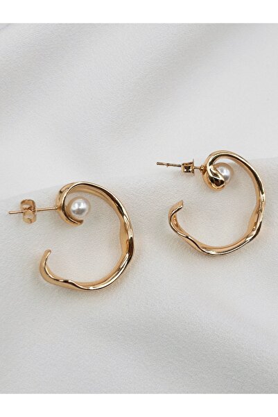 Siya Silver İncili Asimetrik Çelik Halka Küpe