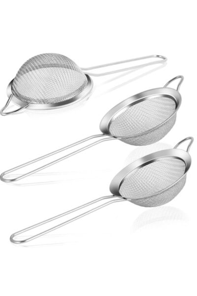 BRE HOME İnce örgü 3'lü süzgeç seti, paslanmaz çelik, 6-7-8 cm. küçük ağ süzg...