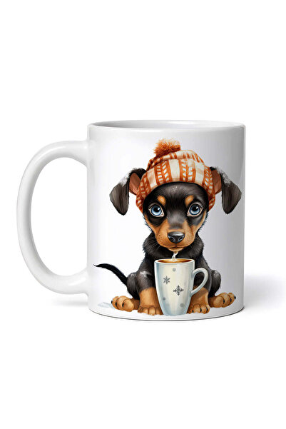 OEM Cană albă personalizată, Doberman bând cafea, INOVATIX®. 330ml