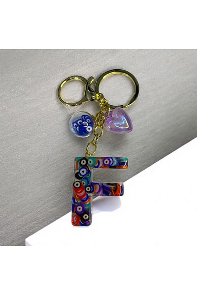 DKY Letter F Evil Eye Beaded Keyring Bag Charm Bag Accessory