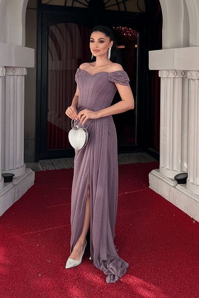 giyimmasalı Glitter Fabric Evening Dress with Underwire Detail - Lila