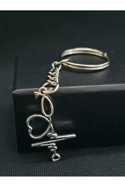 sarıyer silver Heart Beat Rhythm and Heart Model Love Lover Themed Infinity Style Stylish Steel Keychain