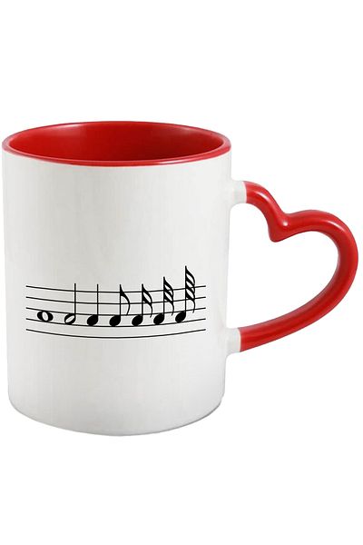 StoryGift Romania Mug with some musical notes - instrumental melody music with Red Heart Handle, Cu Ma, STG.