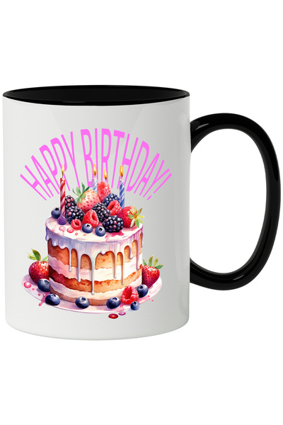 StoryGift Romania Cana Cu Mesaj In Engleza Happy Birthday, Tort, Lumanari, Fr...