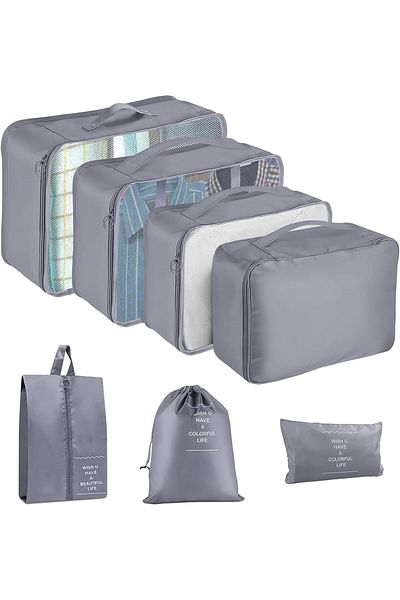 COOYA 7-piece set of large-capacity travel storage bags,durable and waterproof,for clothing storage,gray