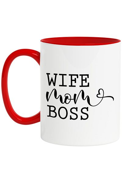 StoryGift Romania Mug with heart and the text "Wife, mom, boss" - wife, mom, boss with Red Handle, With,STG