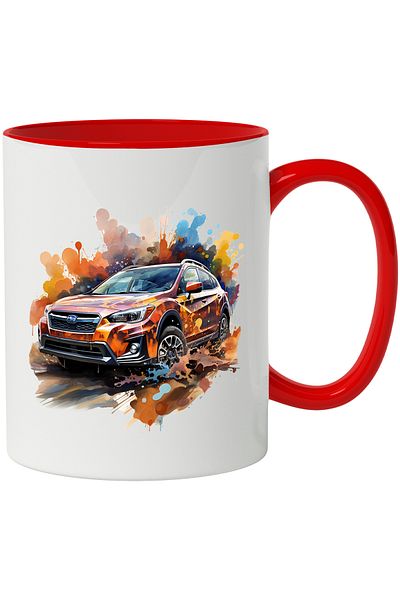 StoryGift Romania Mug With Car, Brand, Subaru, Speed, Splash Paint, Multicolor 330 ml, Ceramic, With ,STG