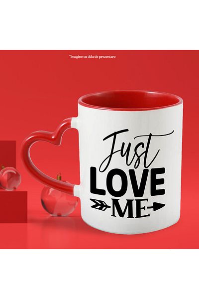 StoryGift Romania Mug with the "order" in English "Just love me" - love with Red Heart Handle, With M,STG