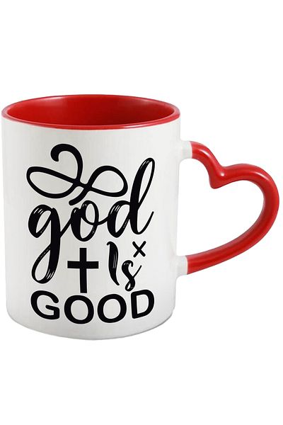 StoryGift Romania Mug with the text in English "God is good" - Dumnezeu e bun with Red Heart Handle, With Handle, STG