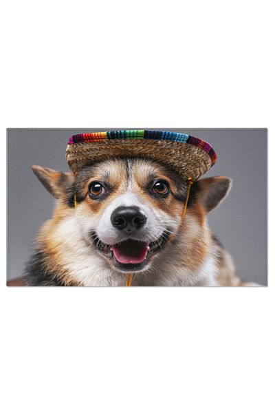 StoryGift Romania Canvas Painting 120 x 80CM - Cardigan Corgi with Straw Hat in Portrait on G,STG Background