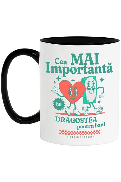 StoryGift Romania Mug love for money the most important pair banknote and heart, 330ml, , With ,STG
